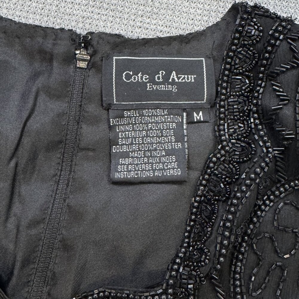 Cote D Azur Evening Womens M Black Beaded Silk Blouse Short Sleeve Back Zip NWT - Picture 8 of 16